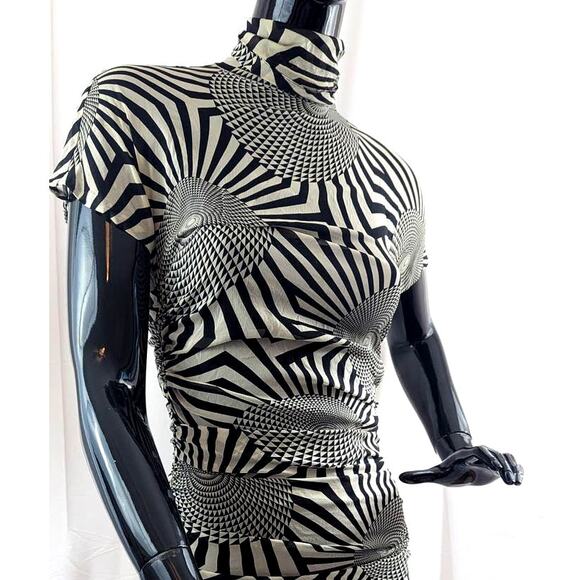 Vintage 90's SEXIEST Versace Geometric Body Con Ruched Midi Dress - Picture 1 of 9